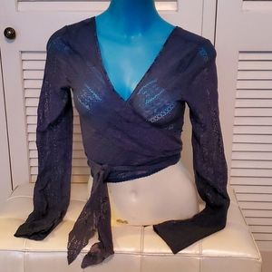NWOT Free People Intmately blue lace long sleeve wrap shirt crop top